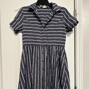Blue & White Stripe Mikarose Midi Dress--Size Medium
